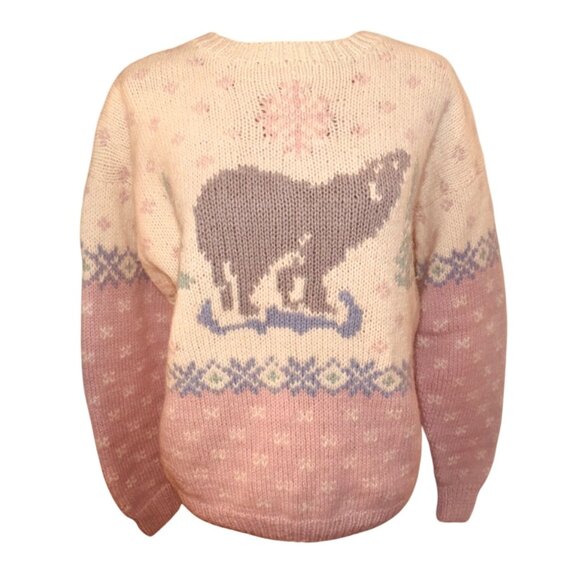 Vintage 90s Y2k Eddie Bauer Heavy Chunky Knit Wool Sweater Pastel Bear M Cottage - Picture 1 of 9